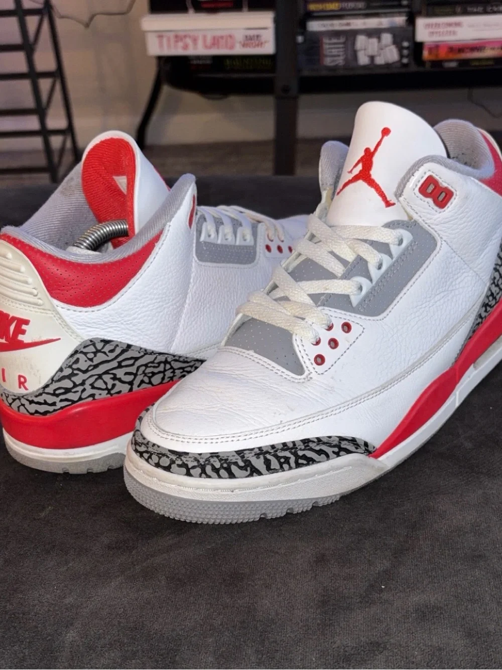 White and Red Retro Basketball Sneakers with Elephant Print
